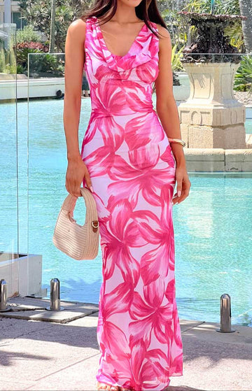 Como Pink Floral Maxi Dress