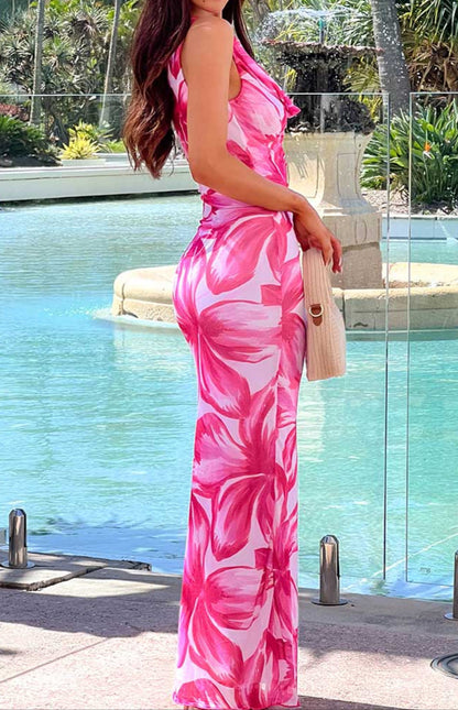Como Pink Floral Maxi Dress
