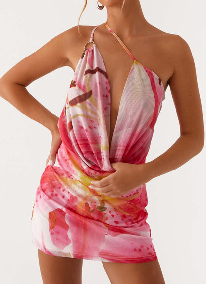 Danna Mesh Mini Dress - White Pink Lilly