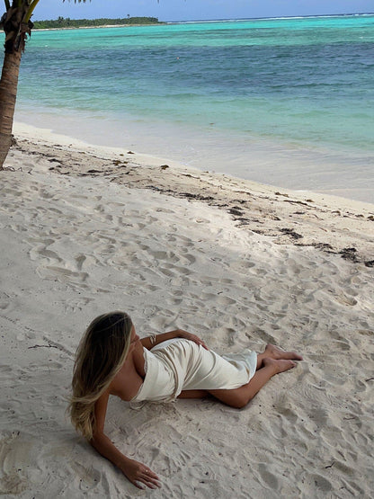 Ivory Strapless Maxi Dress with Side Slit for Women - Ludovica