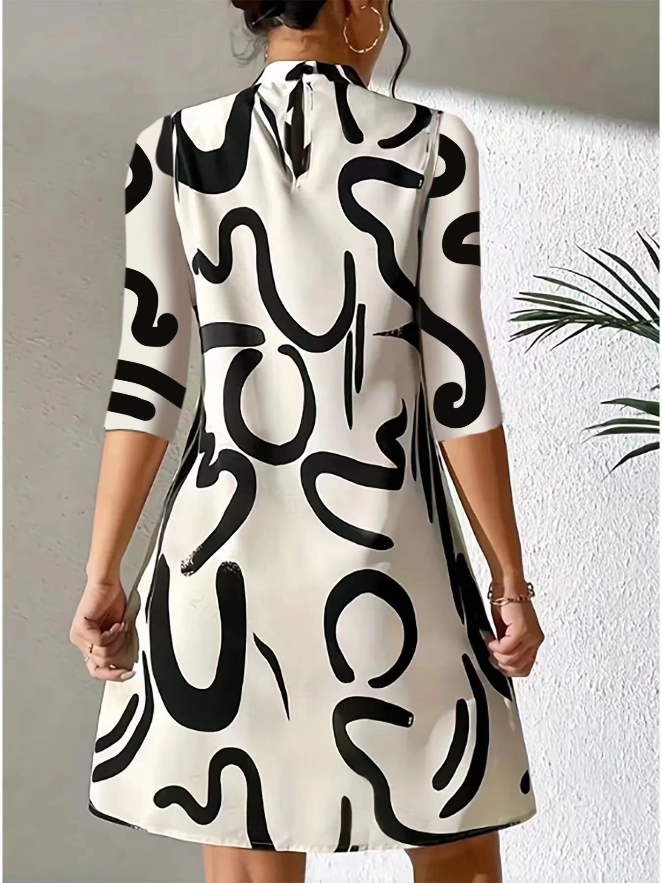 Women's Casual Loose-Fitting Stand Collar Dress | 3/4 Sleeves