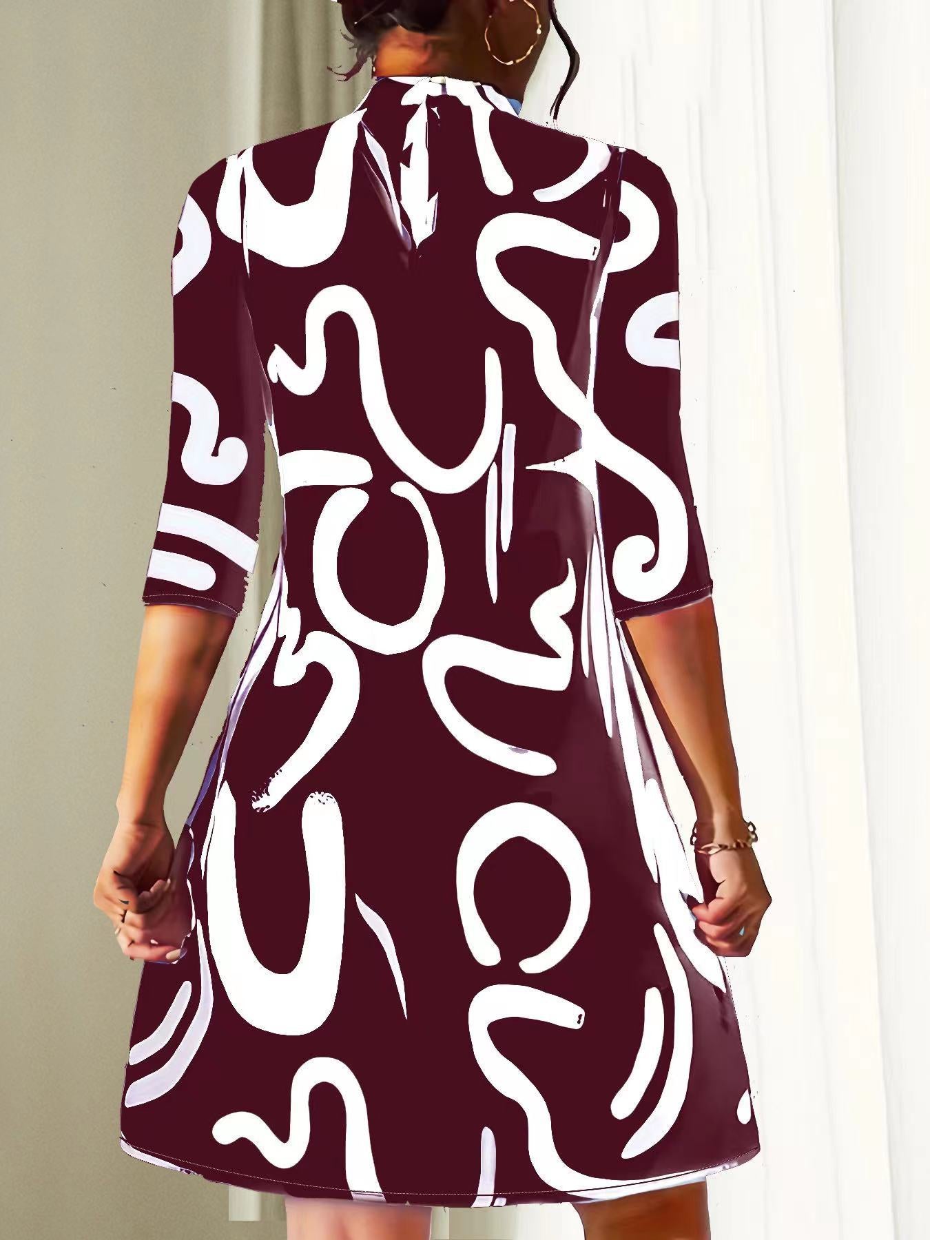 Women's Casual Loose-Fitting Stand Collar Dress | 3/4 Sleeves
