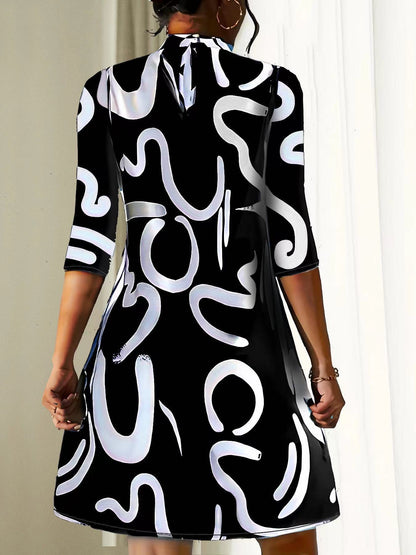 Women's Casual Loose-Fitting Stand Collar Dress | 3/4 Sleeves