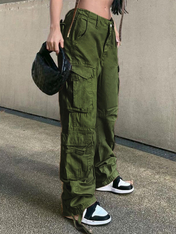 Green Hip Pop Pocket Patched Cargo Jeans