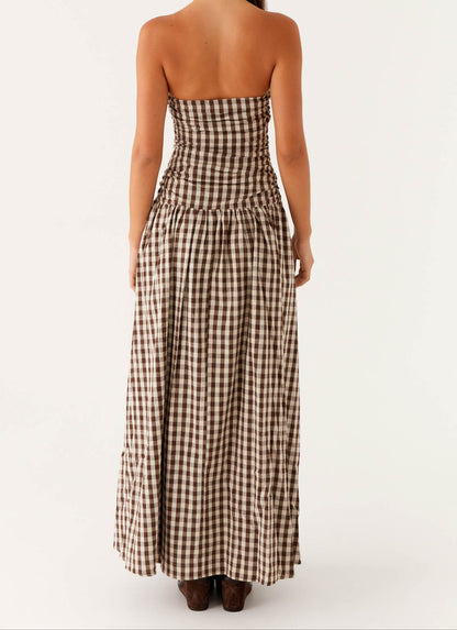 Aryanna Maxi Dress - Brown Gingham