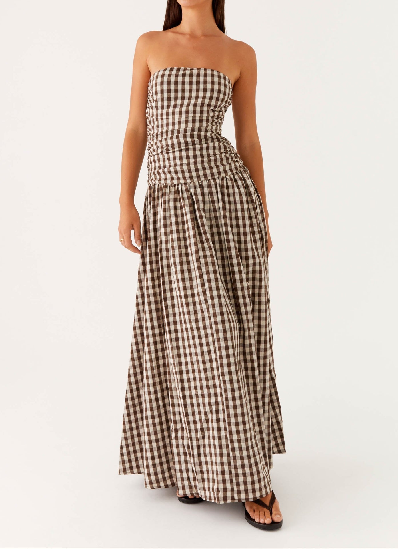 Aryanna Maxi Dress - Brown Gingham