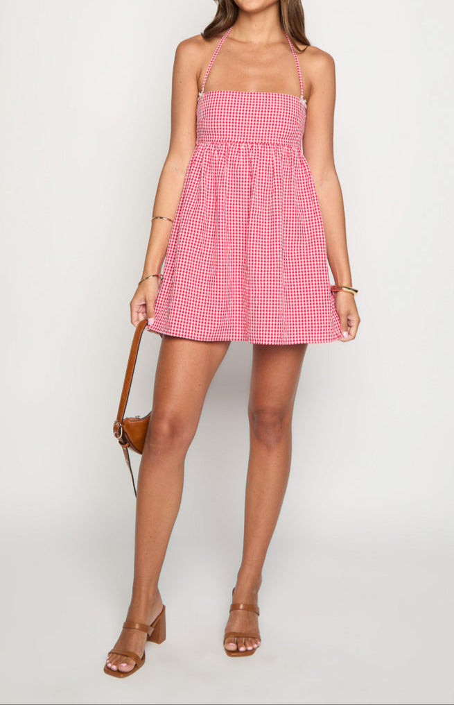 Scirocco Red Gingham Halter Mini Dress
