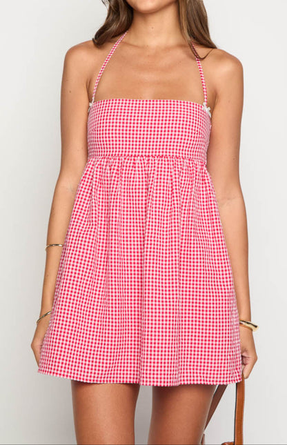 Scirocco Red Gingham Halter Mini Dress