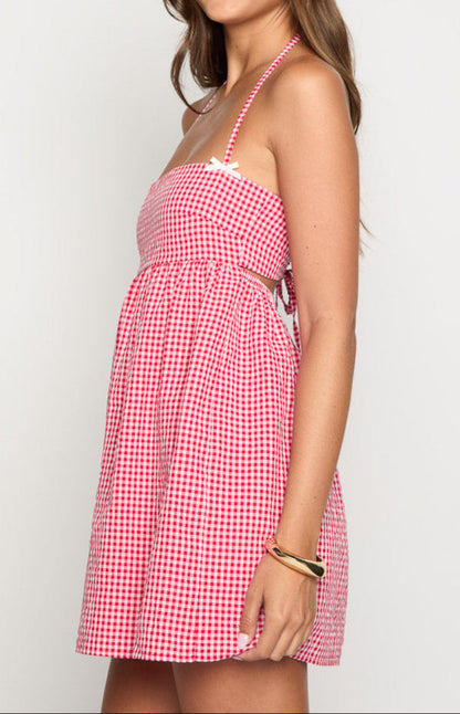 Scirocco Red Gingham Halter Mini Dress
