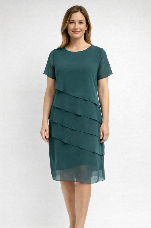 Women's Layered Cocktail Dress with Short Sleeves | Midi