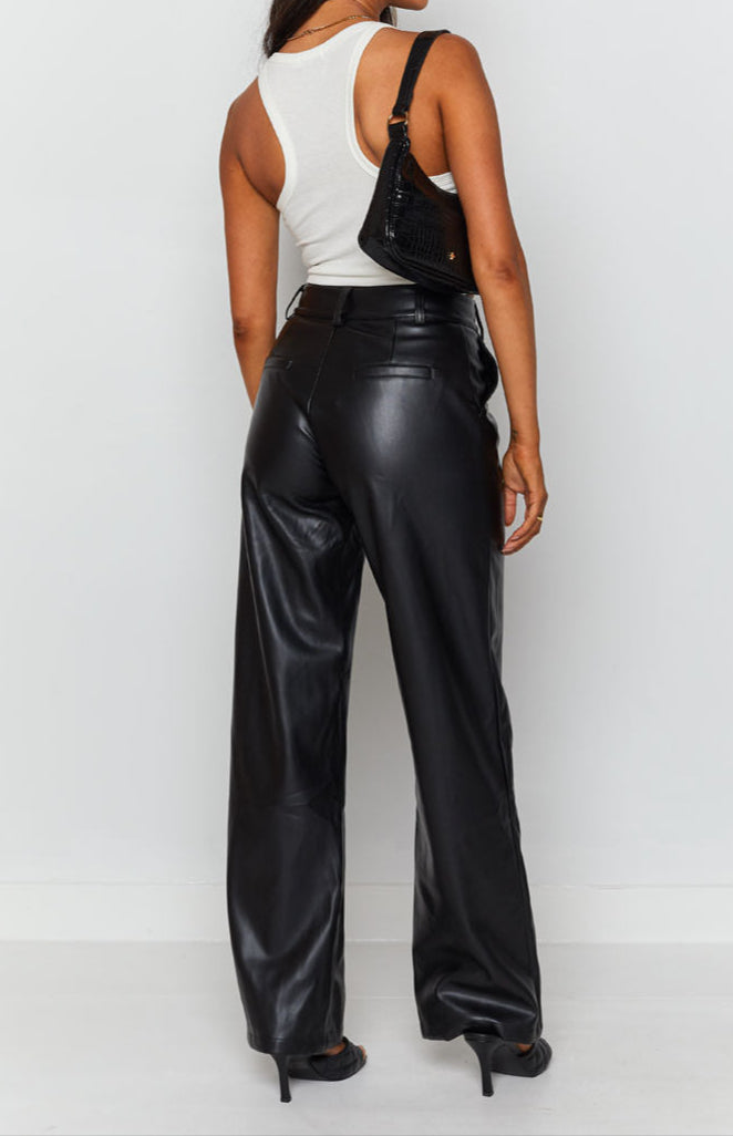 Izabella Cool Shade PU Pants Black