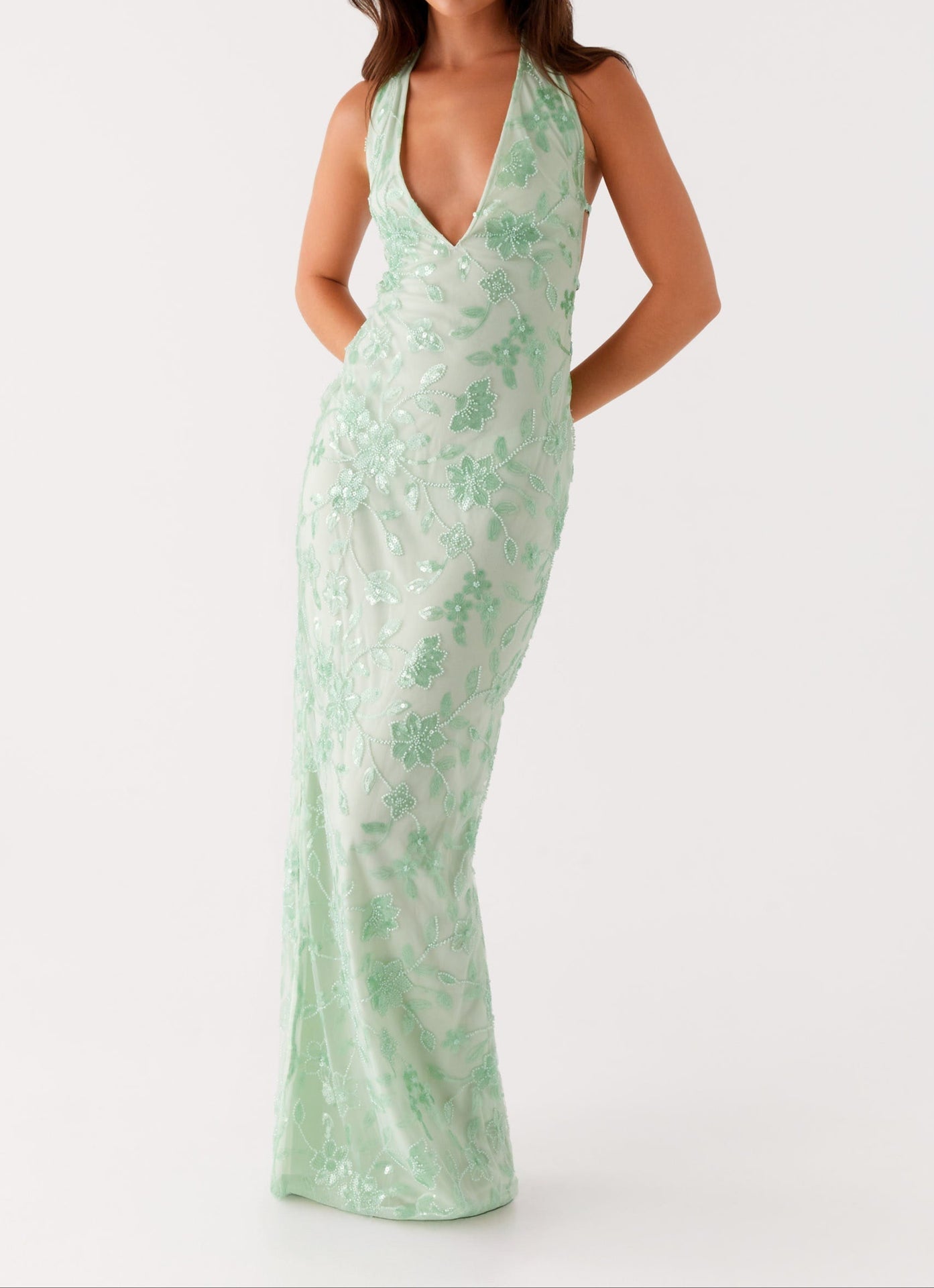 Catalina Beaded Maxi Dress - Sage