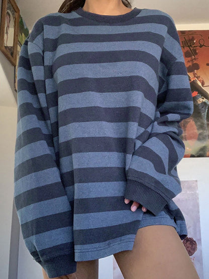 Vintage Striped Crew Neck Oversize Sweatshirt