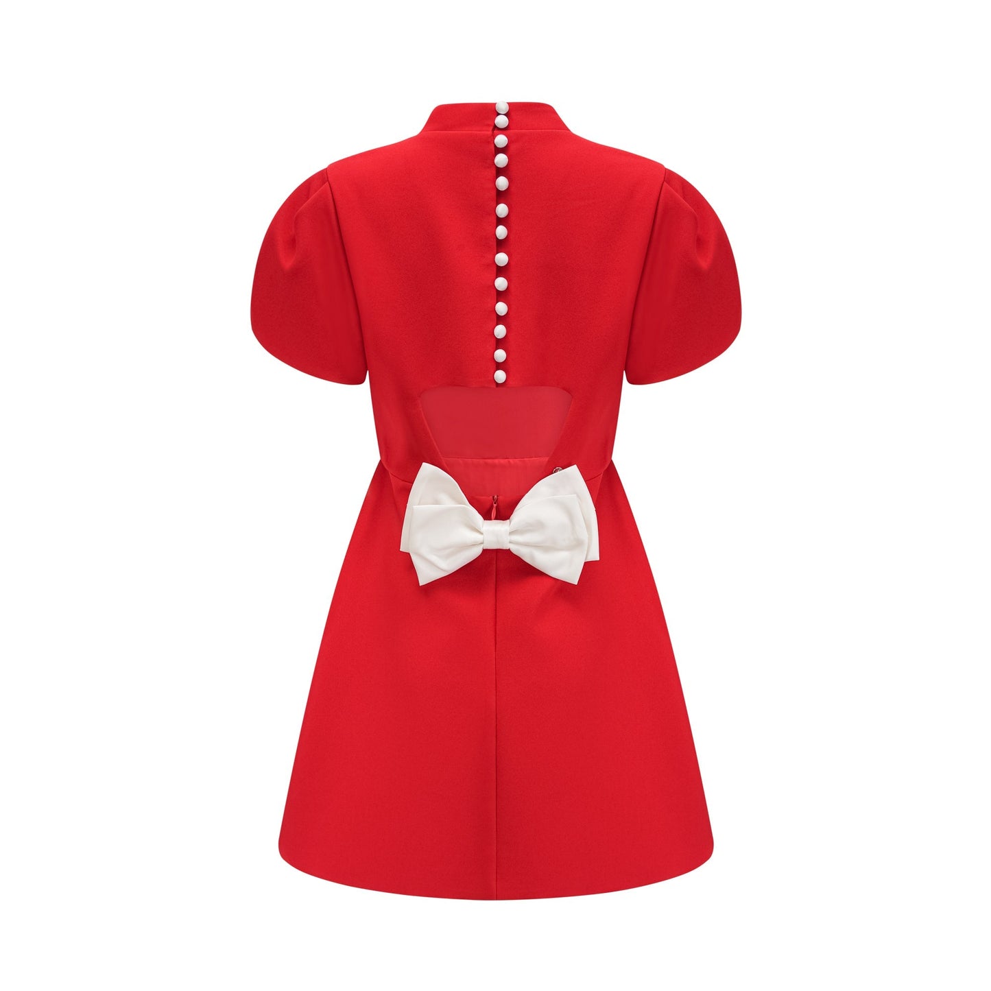 Cherry Red Mini Dress with Back Bow Detail for Women - Irene