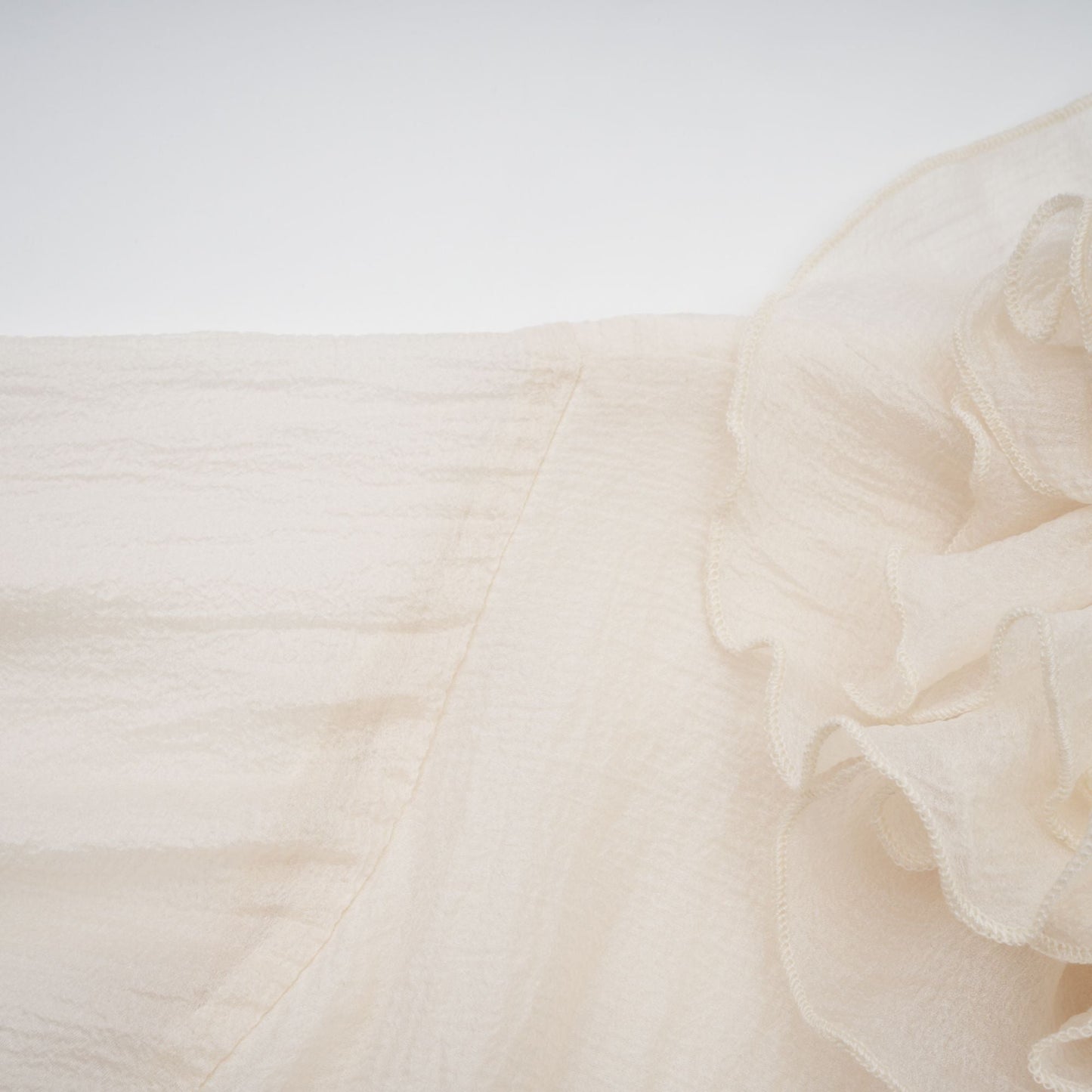 Cream Ruffled Mini Dress with Floral Detailing for Women - Sonia