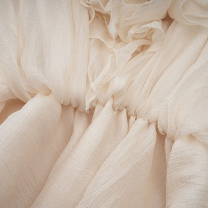 Cream Ruffled Mini Dress with Floral Detailing for Women - Sonia
