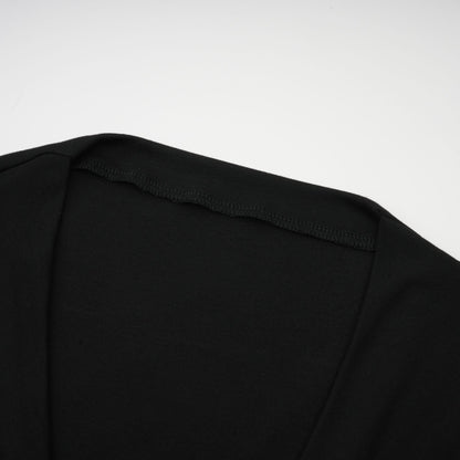 Black Ruched Crop Top with Open Front for Women - Gioia