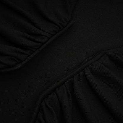 Black Ruched Crop Top with Open Front for Women - Gioia