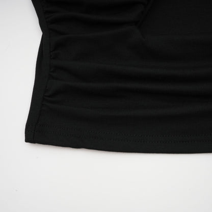 Black Ruched Crop Top with Open Front for Women - Gioia