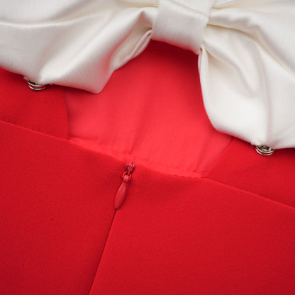 Cherry Red Mini Dress with Back Bow Detail for Women - Irene