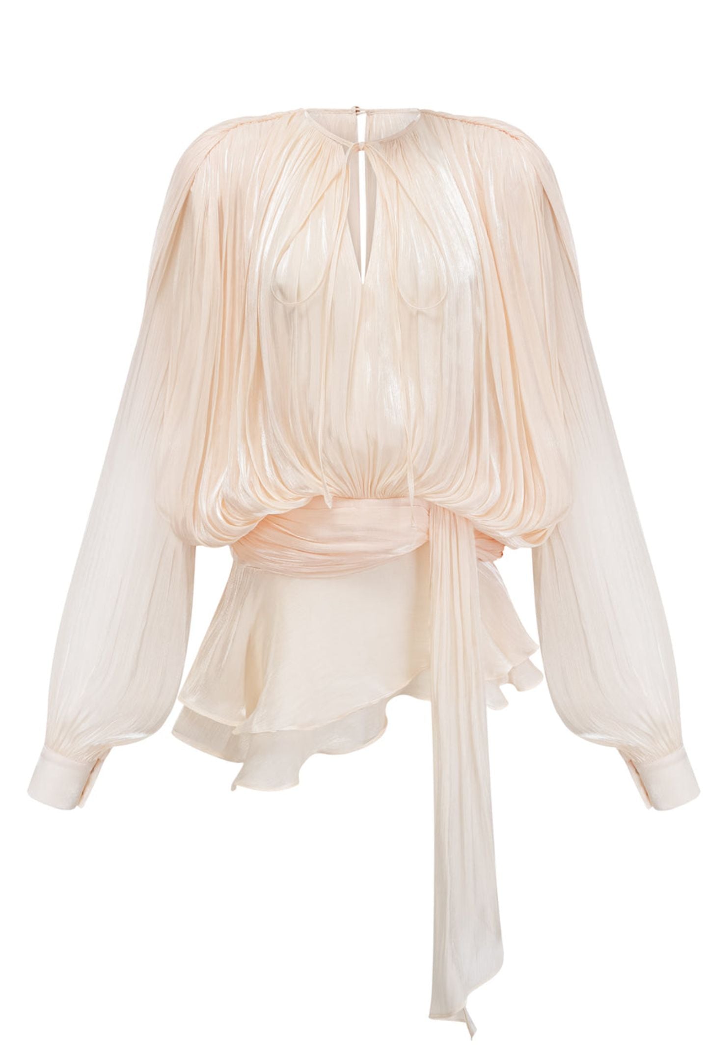 Pleated Blouse with Tie Neck for Women - Fulvia