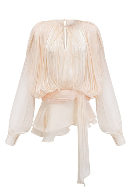 Pleated Blouse with Tie Neck for Women - Fulvia