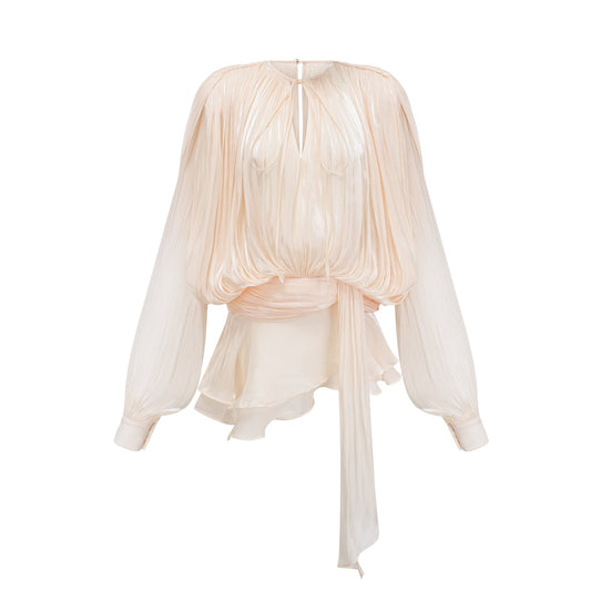 Peach Pleated Blouse with Belt for Women - Lara