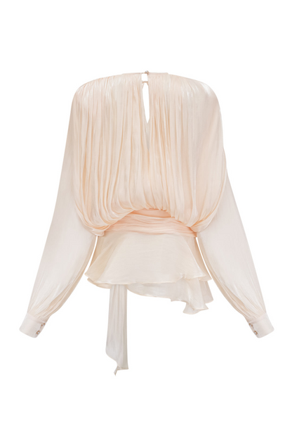 Pleated Blouse with Tie Neck for Women - Fulvia