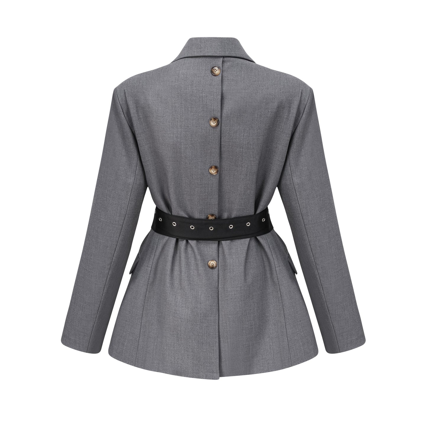 Grey Blazer with Belt and Pocket Detailing for Women - Francesca