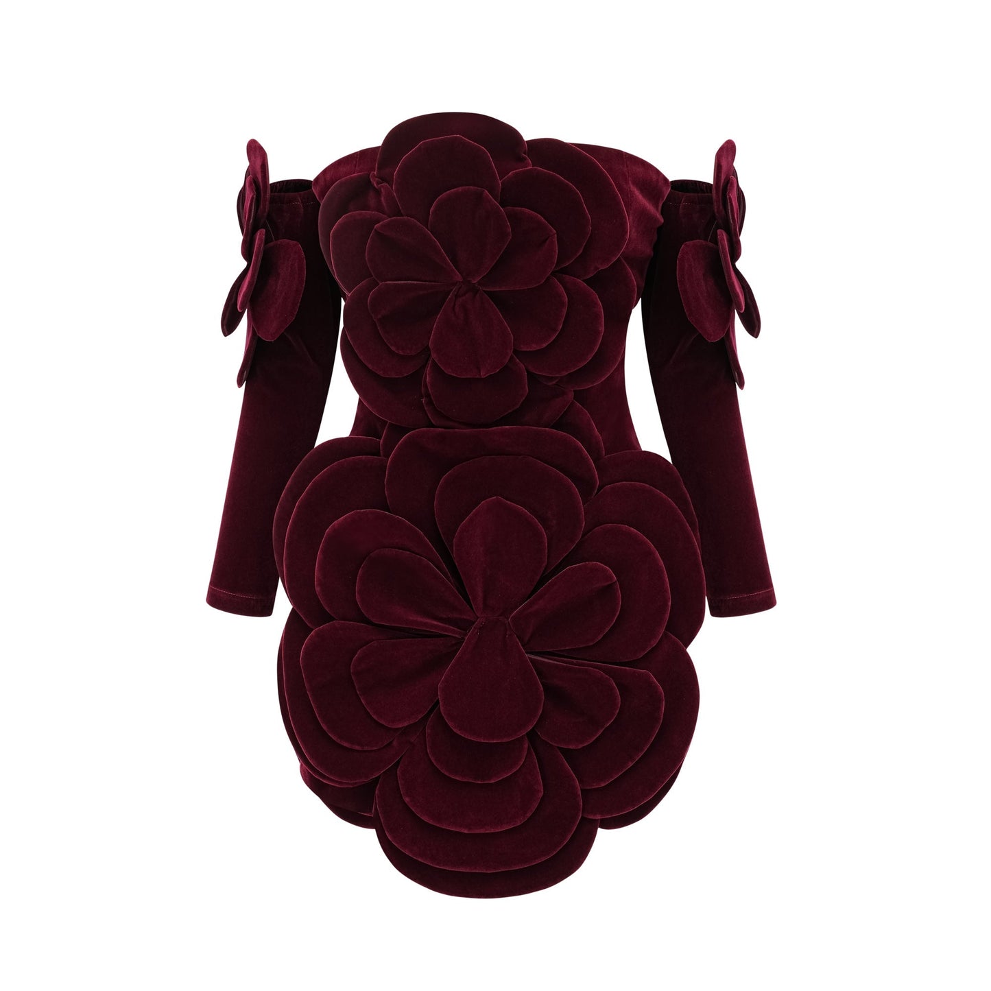Burgundy Strapless Mini Dress with Velvet Flower Detailing for Women - Angelica