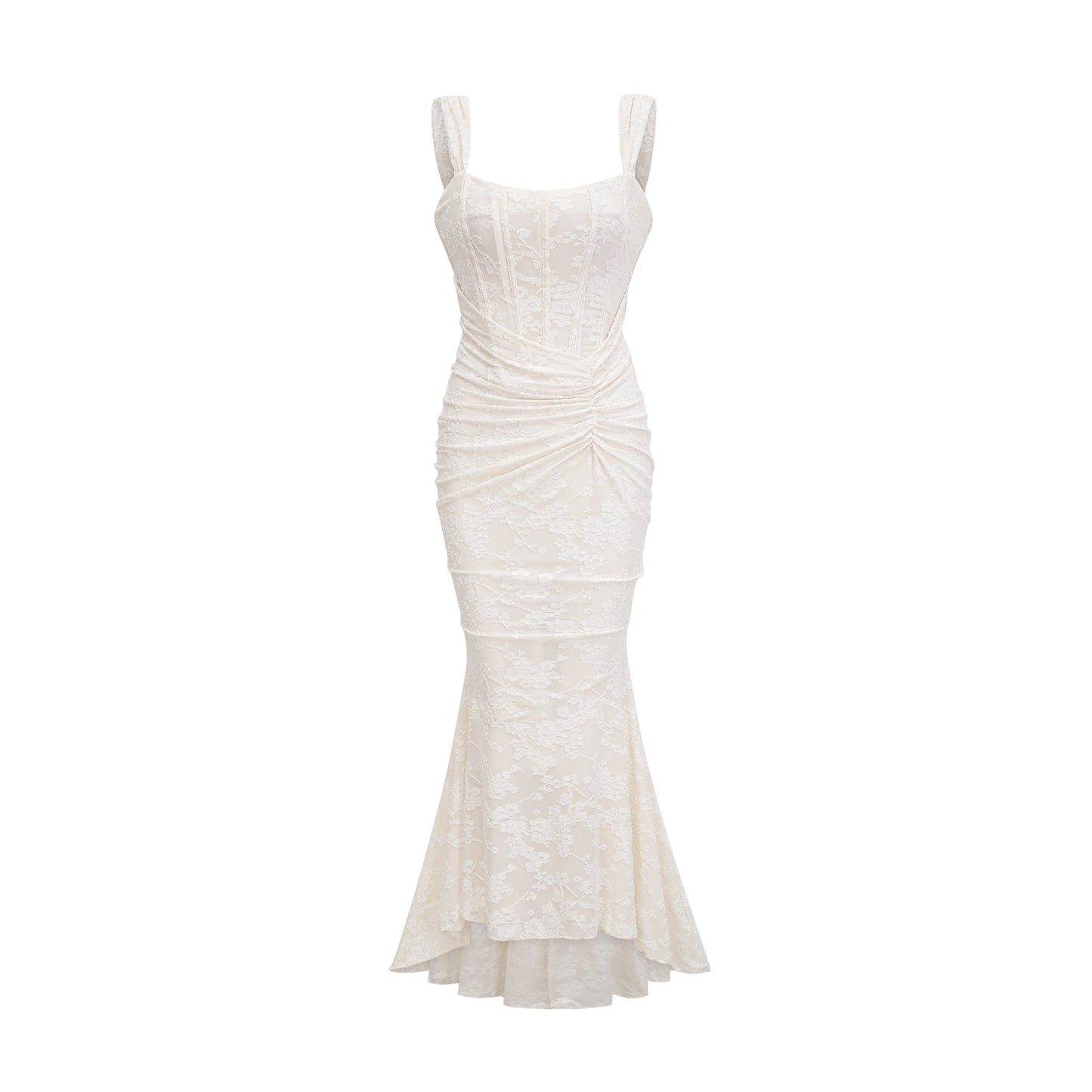 Ivory Lace Maxi Dress with Wide Straps for Women - Emma