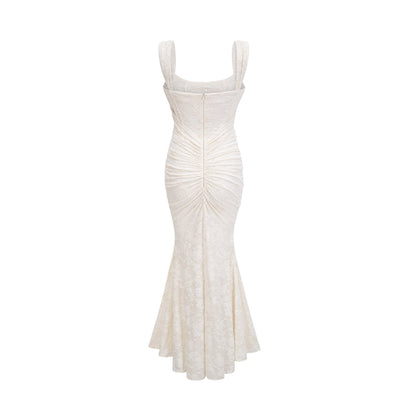 Ivory Lace Maxi Dress with Wide Straps for Women - Emma