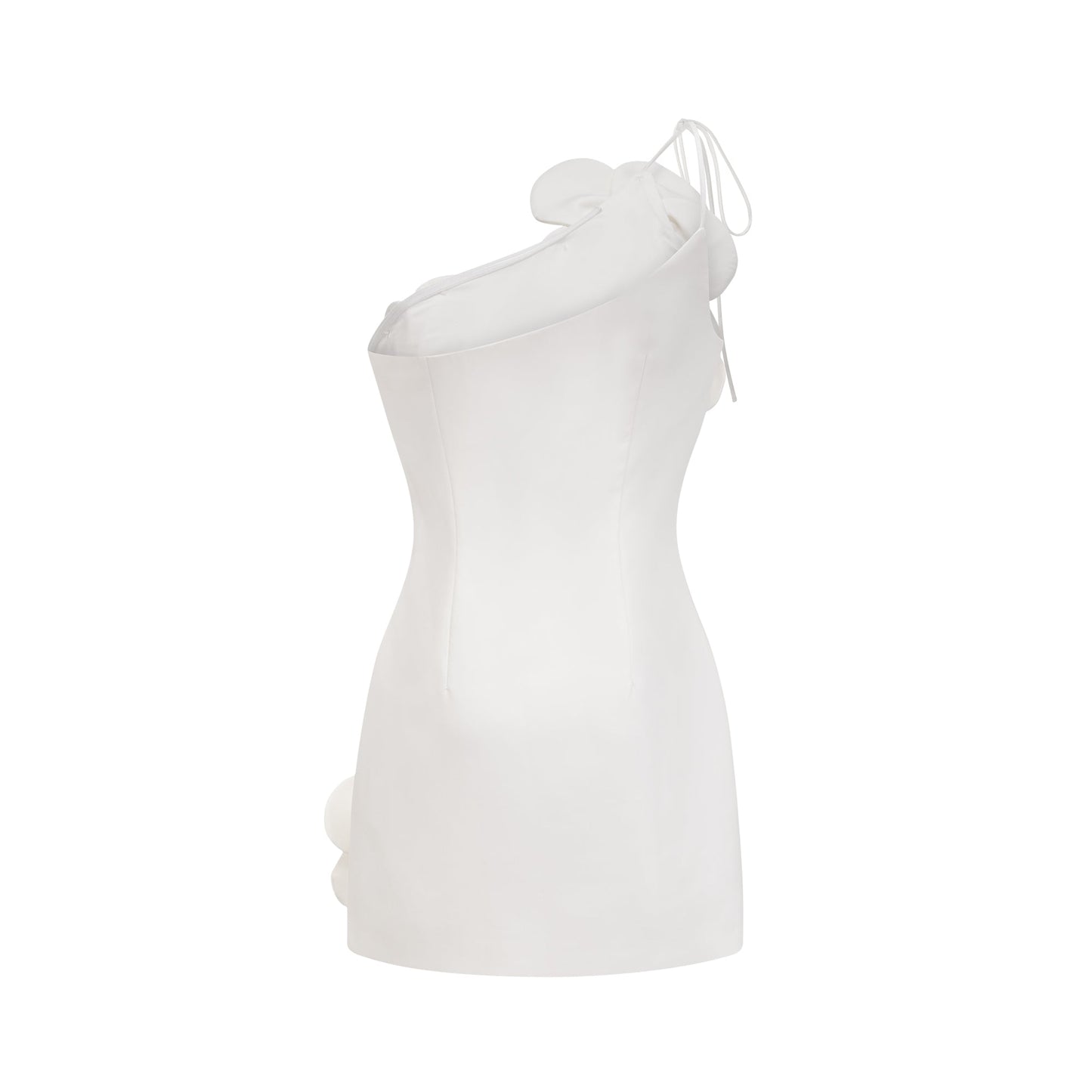 White Floral Appliqué Mini Dress with One Shoulder Strap for Women - Elena