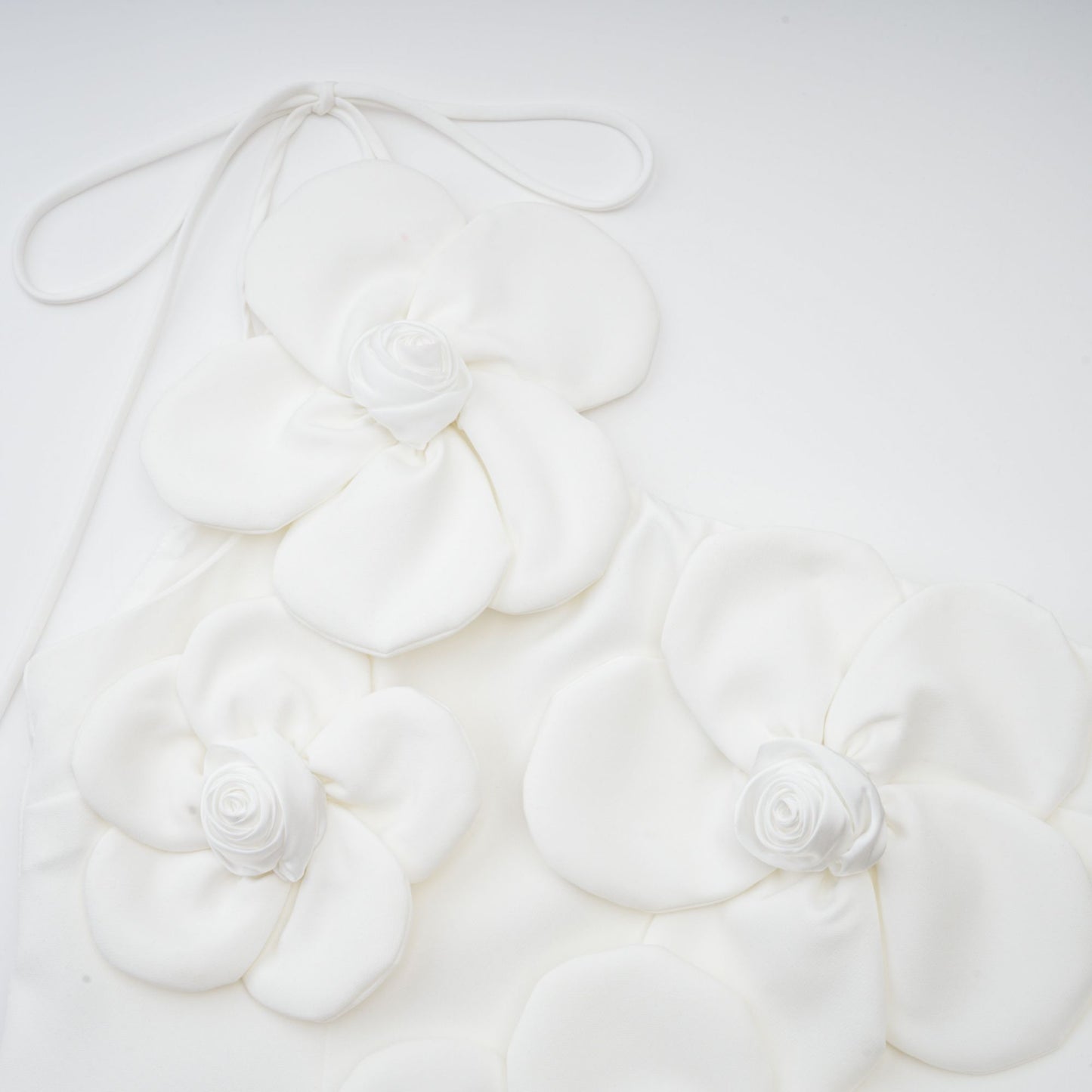 White Floral Appliqué Mini Dress with One Shoulder Strap for Women - Elena