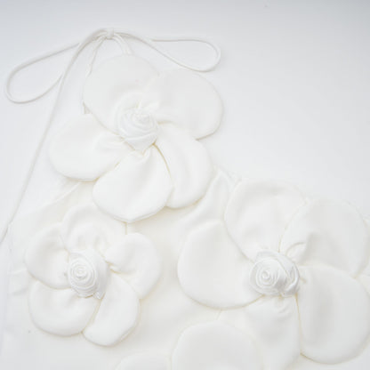 White Floral Appliqué Mini Dress with One Shoulder Strap for Women - Elena