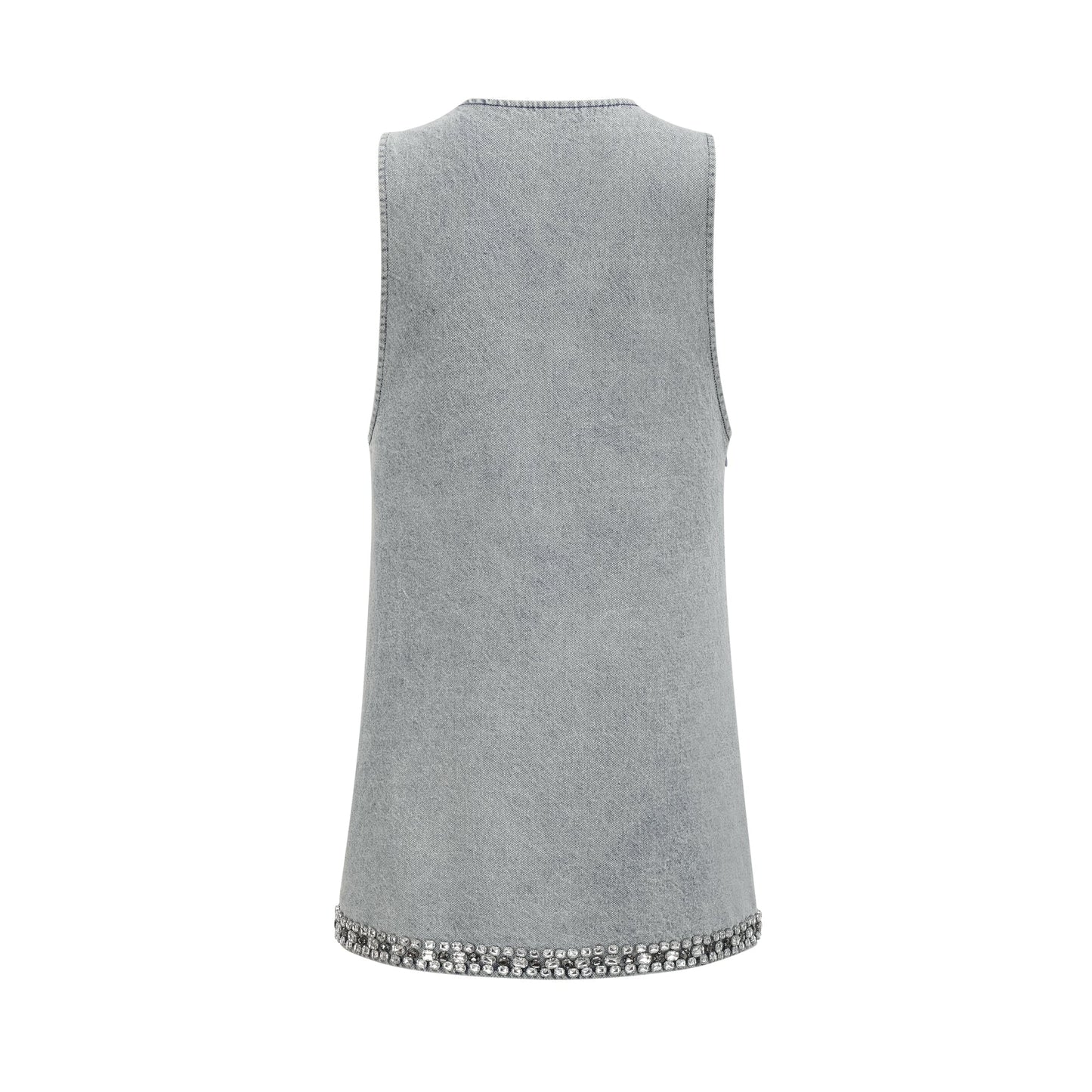 Light Blue Sleeveless Mini Dress with Rhinestone Trim for Women - Giusy