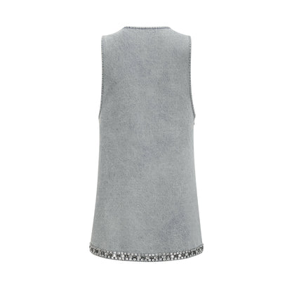 Light Blue Sleeveless Mini Dress with Rhinestone Trim for Women - Giusy