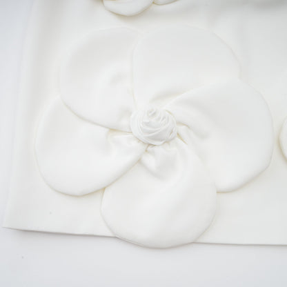 White Floral Appliqué Mini Dress with One Shoulder Strap for Women - Elena