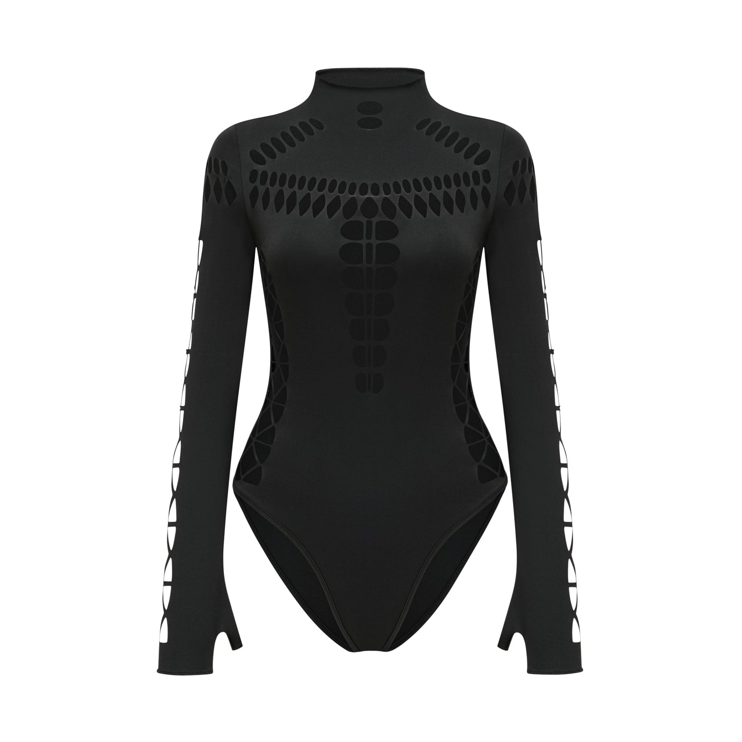 Black Cut-Out Bodysuit with Mesh Detail for Women - Rebecca