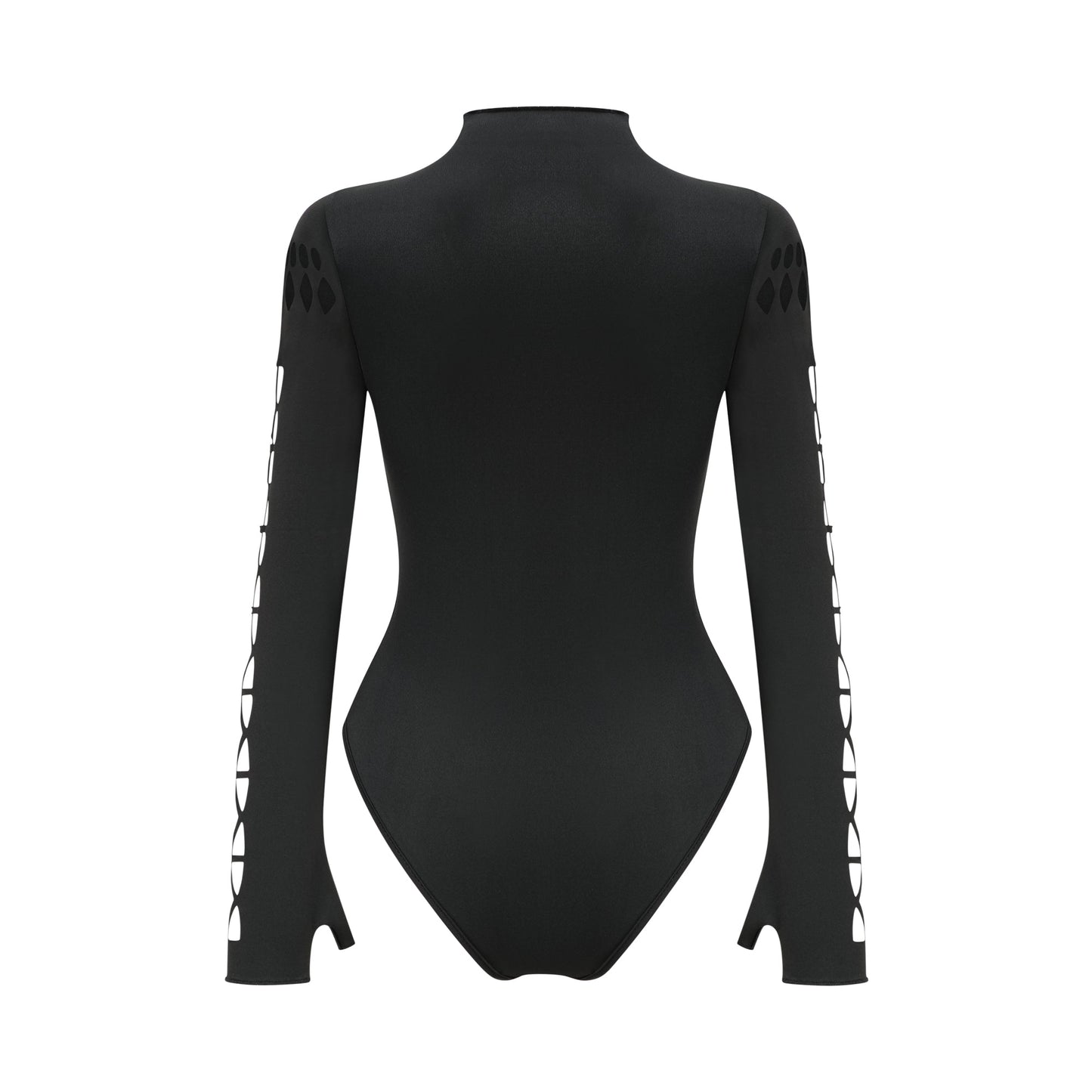 Black Cut-Out Bodysuit with Mesh Detail for Women - Rebecca