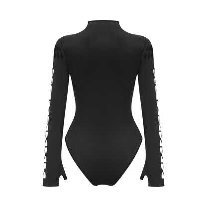 Black Cut-Out Bodysuit with Mesh Detail for Women - Rebecca