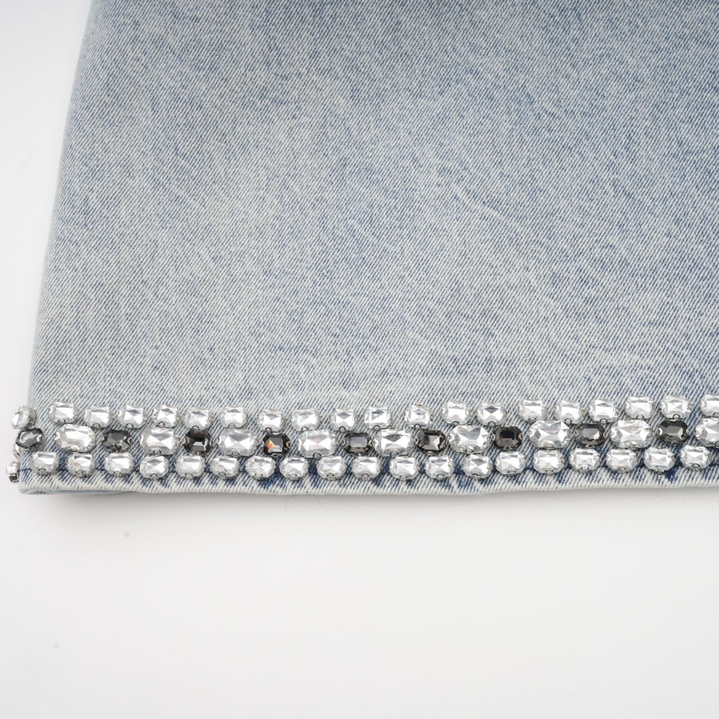 Light Blue Sleeveless Mini Dress with Rhinestone Trim for Women - Giusy