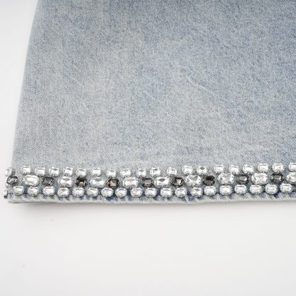 Light Blue Sleeveless Mini Dress with Rhinestone Trim for Women - Giusy