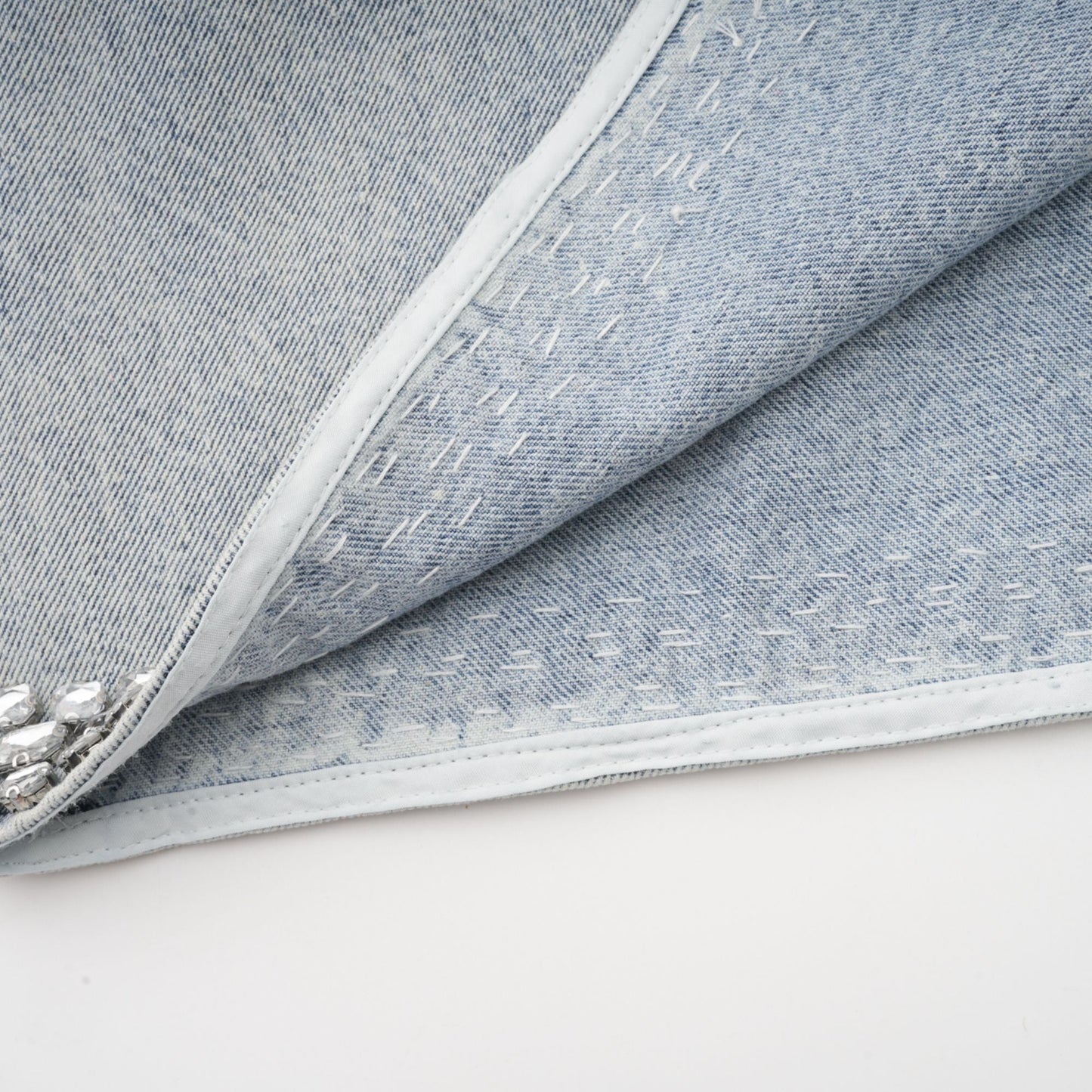 Light Blue Sleeveless Mini Dress with Rhinestone Trim for Women - Giusy