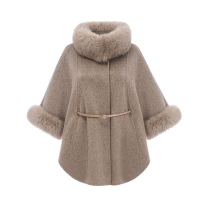 Beige Wool Coat with Faux Fur Collar for Women - Allegra