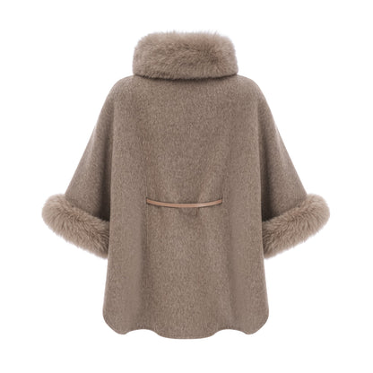 Beige Wool Coat with Faux Fur Collar for Women - Allegra