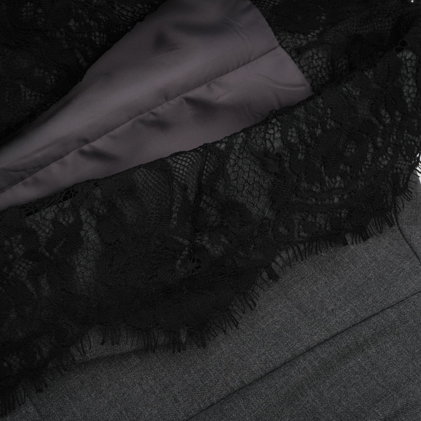 Charcoal Grey Lace Trim Blazer Jacket with Pockets for Women - Diana