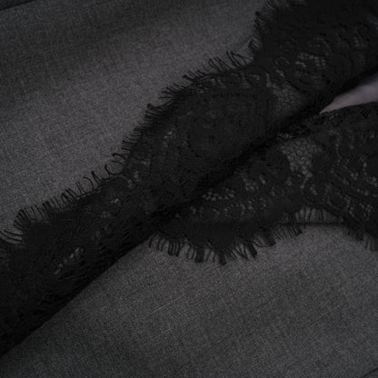 Charcoal Grey Lace Trim Blazer Jacket with Pockets for Women - Diana