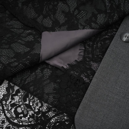 Charcoal Grey Lace Trim Blazer Jacket with Pockets for Women - Diana