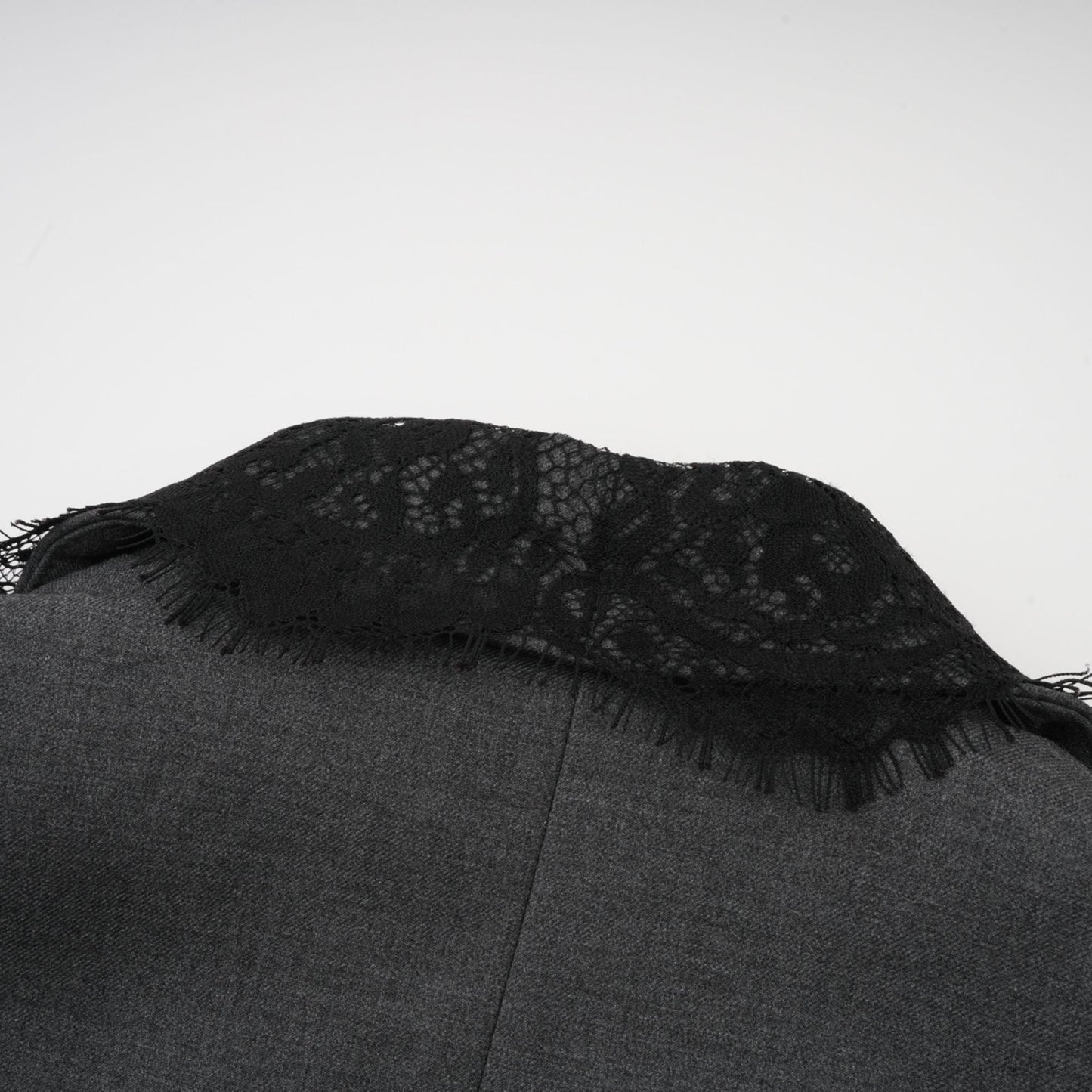 Charcoal Grey Lace Trim Blazer Jacket with Pockets for Women - Diana